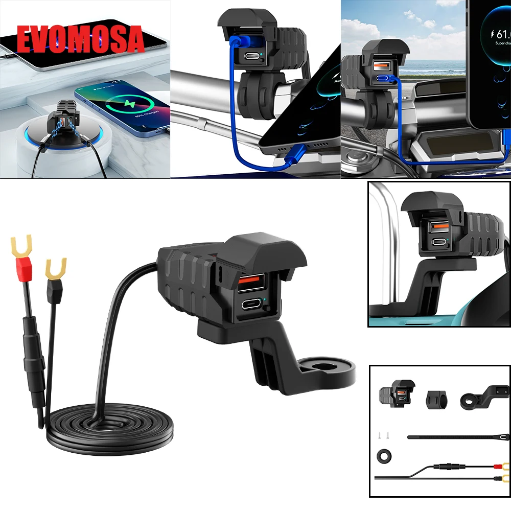 PD QC3.0 Motorcycle USB Fast Charger 60W Handlebar Dual USB Socket with Switch Voltmeter Waterproof 12V Power Supply Adapter
PD QC3.0 Motorcycle USB Fast Charger 60W Handlebar Dual USB Socket with Switch Voltmeter Waterproof 12V Power Supply Adapter