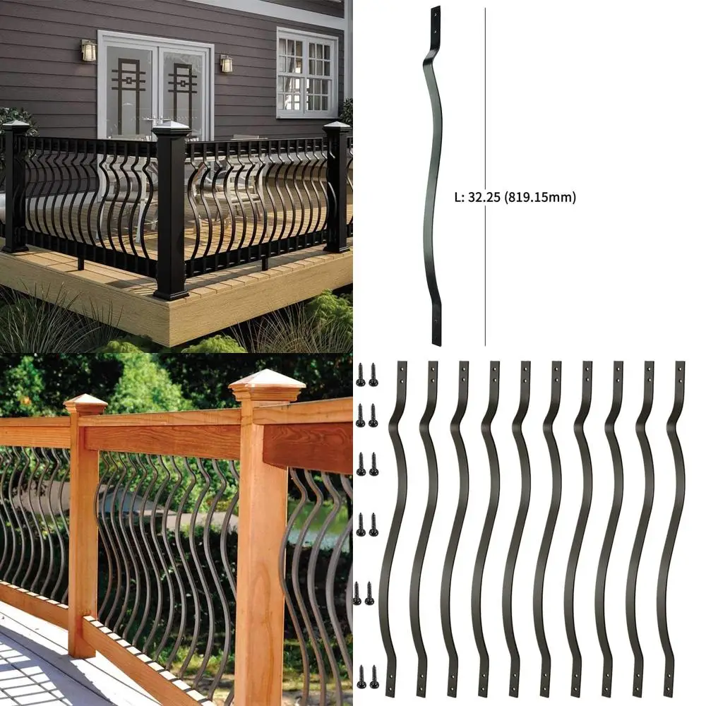 61pcs Metal Deck Spindles, 32.25 Sturdy Railing, Wave Arc Balusters, Black Screws, Ideal for Stylish Outdoor Stairs & Porches
61pcs Metal Deck Spindles, 32.25 Sturdy Railing, Wave Arc Balusters, Black Screws, Ideal for Stylish Outdoor Stairs & Porches
