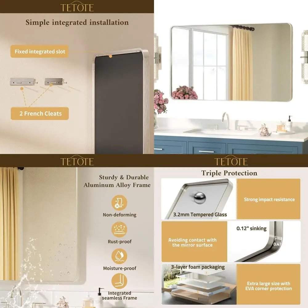 40 x 24 Wall-Mounted Brushed Nickel Metal Bathroom Mirror with Tempered Glass
40 x 24 Wall-Mounted Brushed Nickel Metal Bathroom Mirror with Tempered Glass