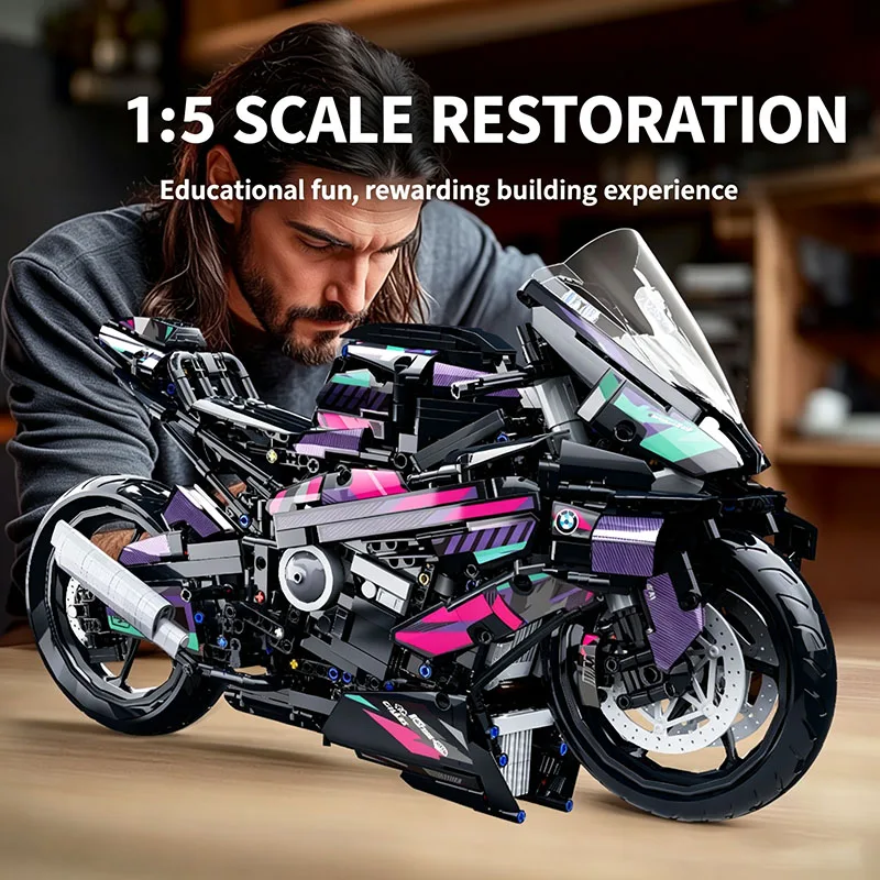 1:5 Scale Technical Purple Cyberpunk Motorcycle 1920Pcs Building Blocks Racing Car Motorbike Model Set Toys For Boy Adults Gifts
1:5 Scale Technical Purple Cyberpunk Motorcycle 1920Pcs Building Blocks Racing Car Motorbike Model Set Toys For Boy Adults Gifts