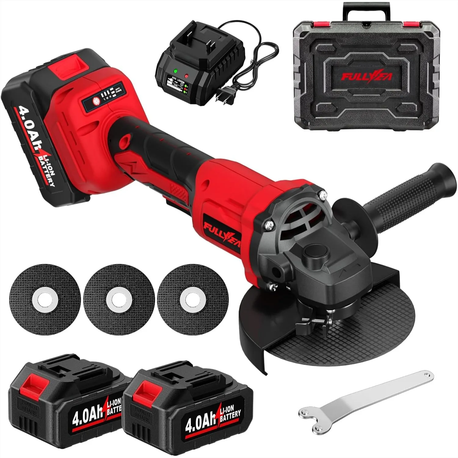 4-1/2" Cordless Angle Grinder, 12000 RPM Brushless, 3-Speed with 2×4.0Ah Batteries & Cutting Wheels, for Cutting Grinding
4-1/2" Cordless Angle Grinder, 12000 RPM Brushless, 3-Speed with 2×4.0Ah Batteries & Cutting Wheels, for Cutting Grinding