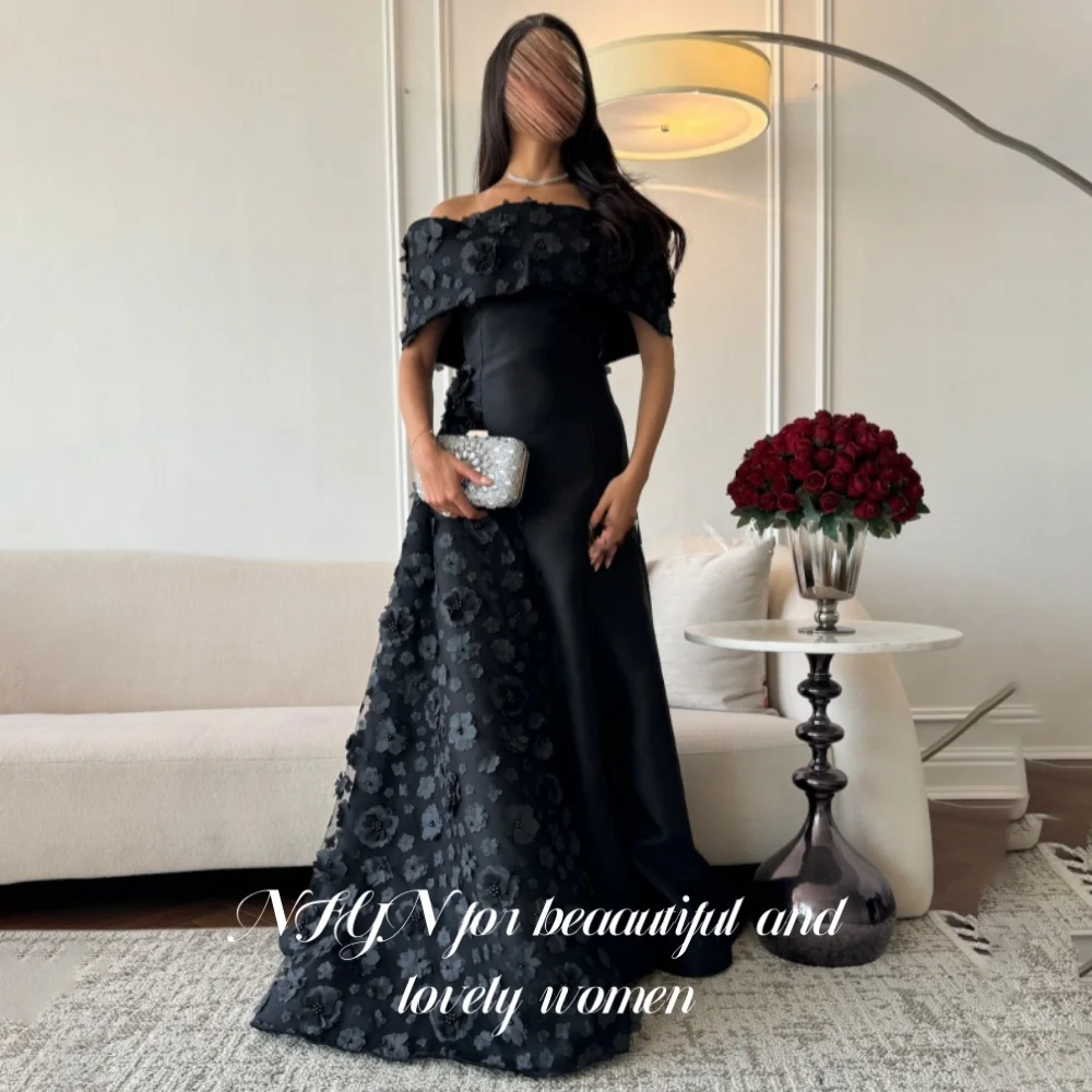 NFYN Black Elegant Prom Dress Strapless Off the Shoulder Prom Gown Satin 3D-Flowers Trailing Evening Dress for Woman Customized
NFYN Black Elegant Prom Dress Strapless Off the Shoulder Prom Gown Satin 3D-Flowers Trailing Evening Dress for Woman Customized