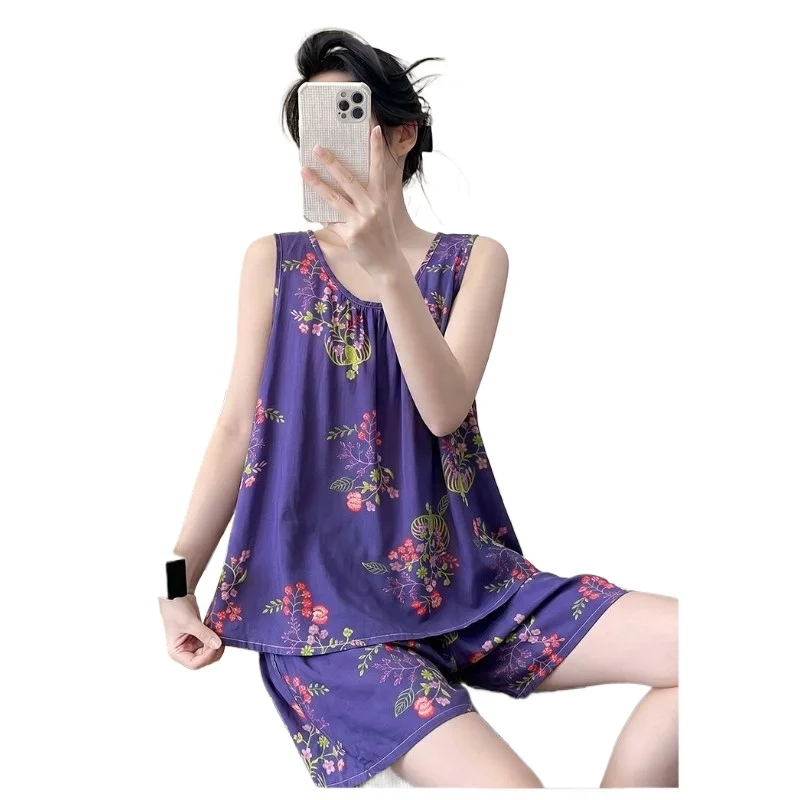 Summer Sleeveless Cotton and Silk Pajamas Set, Thin Artificial Loose Vest Suspenders, Fashionable Loungewear Can Be Worn Outside
Summer Sleeveless Cotton and Silk Pajamas Set, Thin Artificial Loose Vest Suspenders, Fashionable Loungewear Can Be Worn Outside