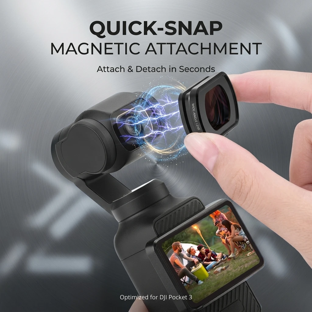 Desiontal Wide-Angle Lens for DJI Pocket 3/4, 112° Wide Field of View, Magnetic Quick-Attach Design
Desiontal Wide-Angle Lens for DJI Pocket 3/4, 112° Wide Field of View, Magnetic Quick-Attach Design