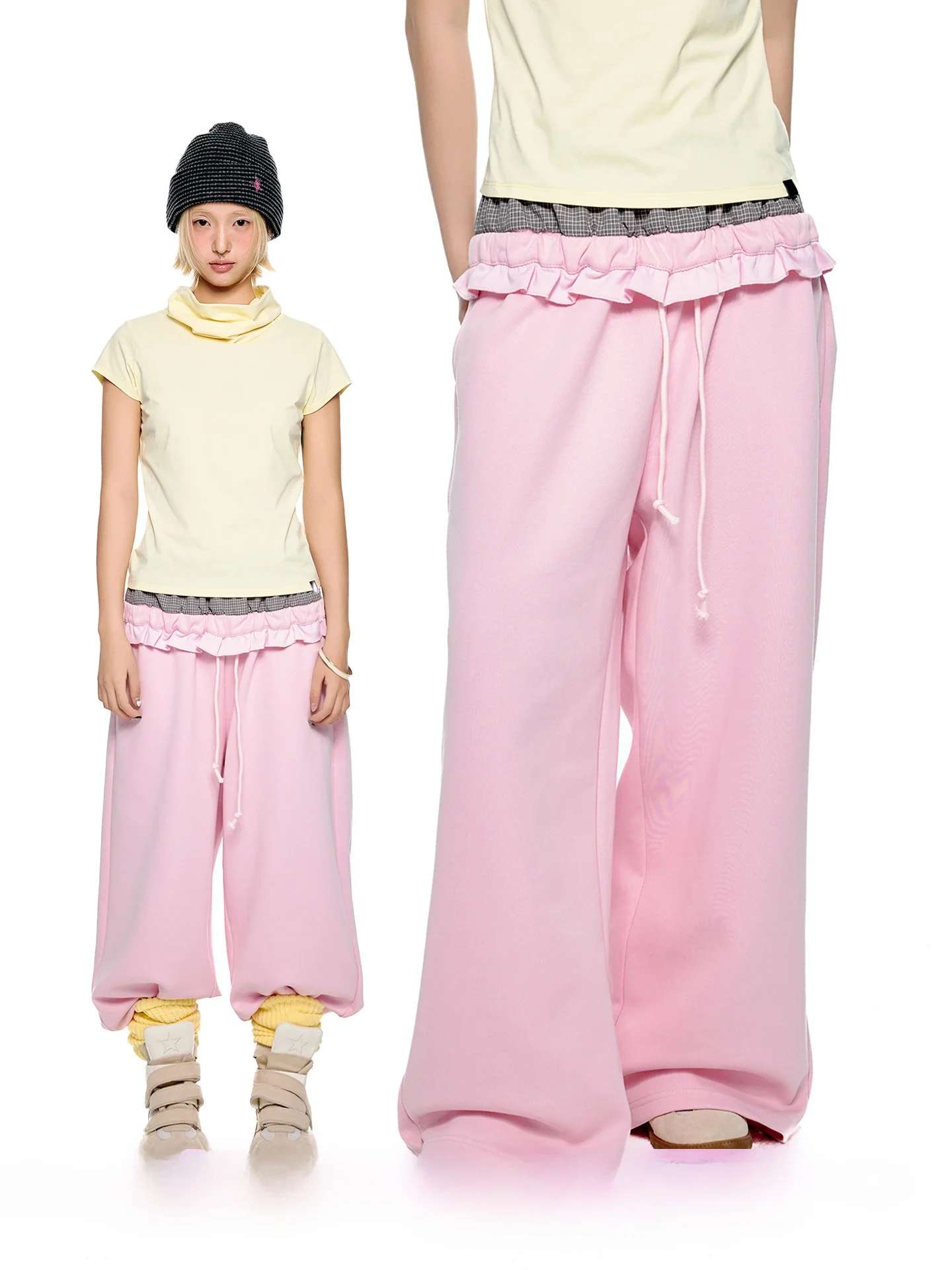 EZEK Plaid Patchwork Waist Dstring Sweatpants Women's Vintage Loose Sports Pants Fake Two-Piece Straight Casual Pants
EZEK Plaid Patchwork Waist Dstring Sweatpants Women's Vintage Loose Sports Pants Fake Two-Piece Straight Casual Pants