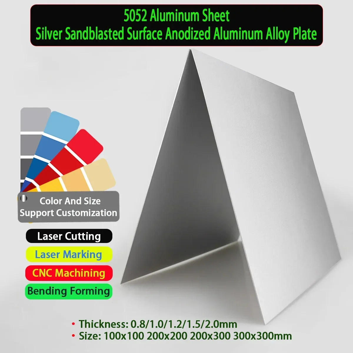 5052 Aluminum Sheet Silver Sandblasted Surface Anodized Aluminum Alloy Plate Thick0.8-2mm Size100x100 200x200 200x300 300x300mm
5052 Aluminum Sheet Silver Sandblasted Surface Anodized Aluminum Alloy Plate Thick0.8-2mm Size100x100 200x200 200x300 300x300mm