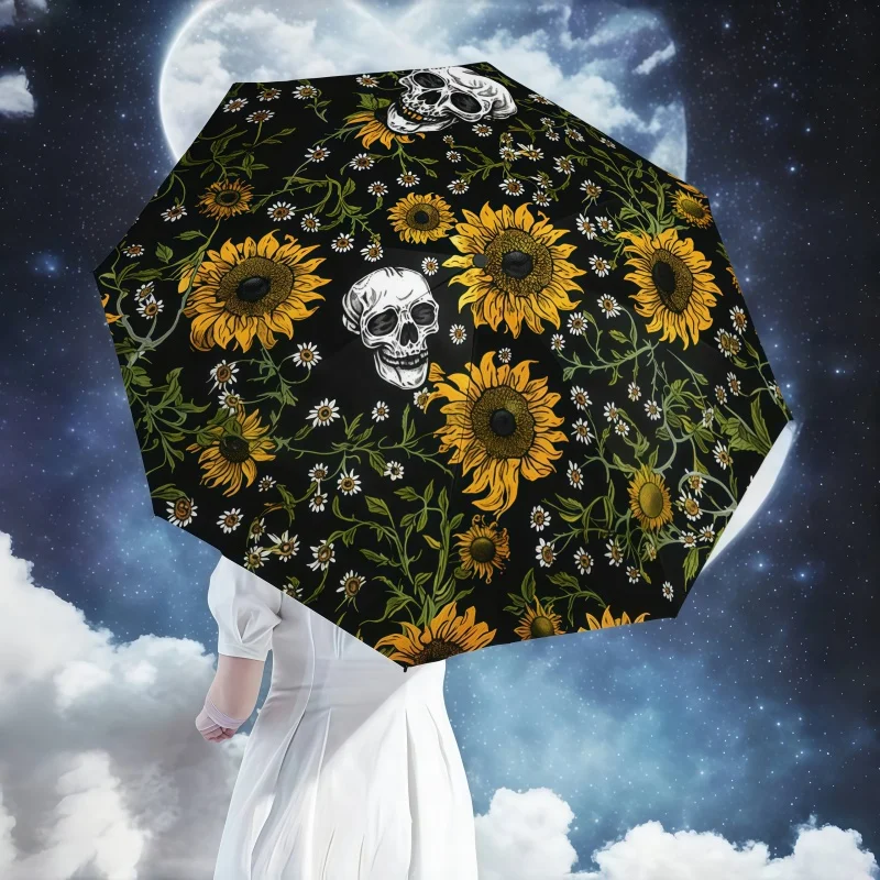 Gothic Skull Sunflower Print Foldable Umbrella 1PC UPF 50+ UV Protection Sun Rain Portable Travel Umbrella for Women and men
Gothic Skull Sunflower Print Foldable Umbrella 1PC UPF 50+ UV Protection Sun Rain Portable Travel Umbrella for Women and men