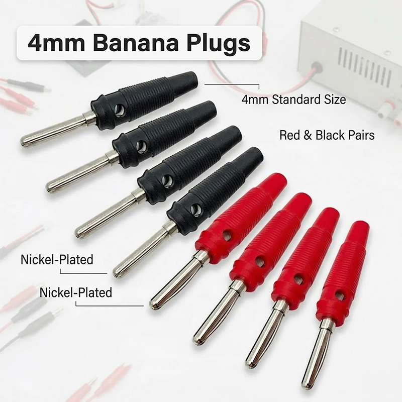 100 шт. 4-мм банановых разъемов - высокотоковые изолированные соединители с винтовым креплением, устойчивые к сильному нагреву
100 шт. 4-мм банановых разъемов - высокотоковые изолированные соединители с винтовым креплением, устойчивые к сильному нагреву