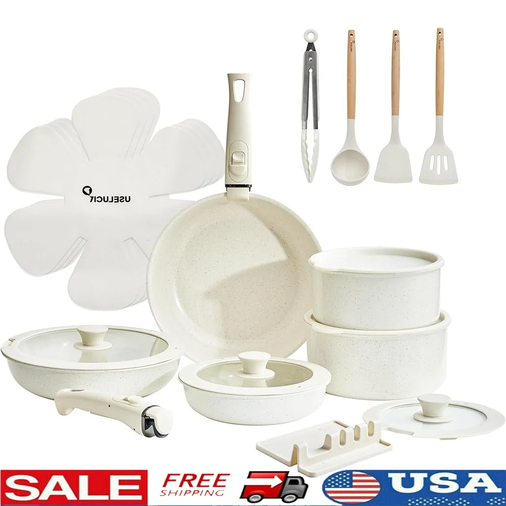 21 Pcs Non Stick Ceramic Cookware Set Removable Handle Pots Pans Detachable Dishwasher Safe Induction Compatible Oven Safe
21 Pcs Non Stick Ceramic Cookware Set Removable Handle Pots Pans Detachable Dishwasher Safe Induction Compatible Oven Safe