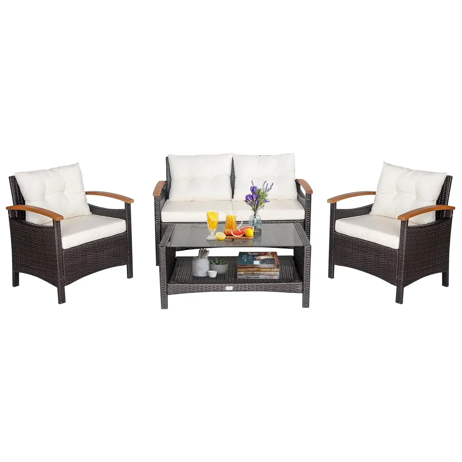 4 Piece Patio Conversation Set Rattan Sectional Sofa Set with Soft Cushions and Coffee Table, Outdoor Wicker, Customized
4 Piece Patio Conversation Set Rattan Sectional Sofa Set with Soft Cushions and Coffee Table, Outdoor Wicker, Customized