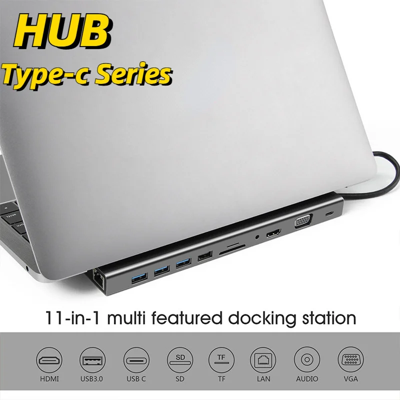 USB C Hub 11 In 1 Type C Dock 3.0 Splitter Multiport Adapter 4K HDMI-compatible RJ45 SD/TF VGA PD for MacBook IPad Xiaomi
USB C Hub 11 In 1 Type C Dock 3.0 Splitter Multiport Adapter 4K HDMI-compatible RJ45 SD/TF VGA PD for MacBook IPad Xiaomi