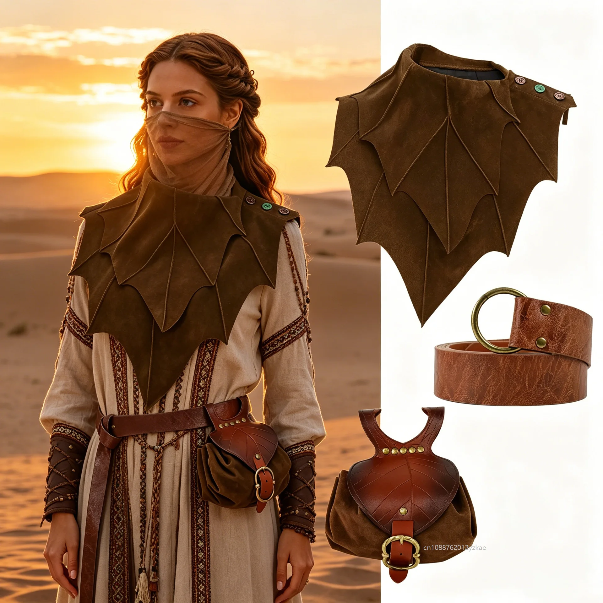 Medieval Renaissance Elf Druid Leaf-shaped Cloak Women's Vintage Leaf Shoulder Shawl Halloween Cosplay Cloak Waist Bag Belt Set
Medieval Renaissance Elf Druid Leaf-shaped Cloak Women's Vintage Leaf Shoulder Shawl Halloween Cosplay Cloak Waist Bag Belt Set