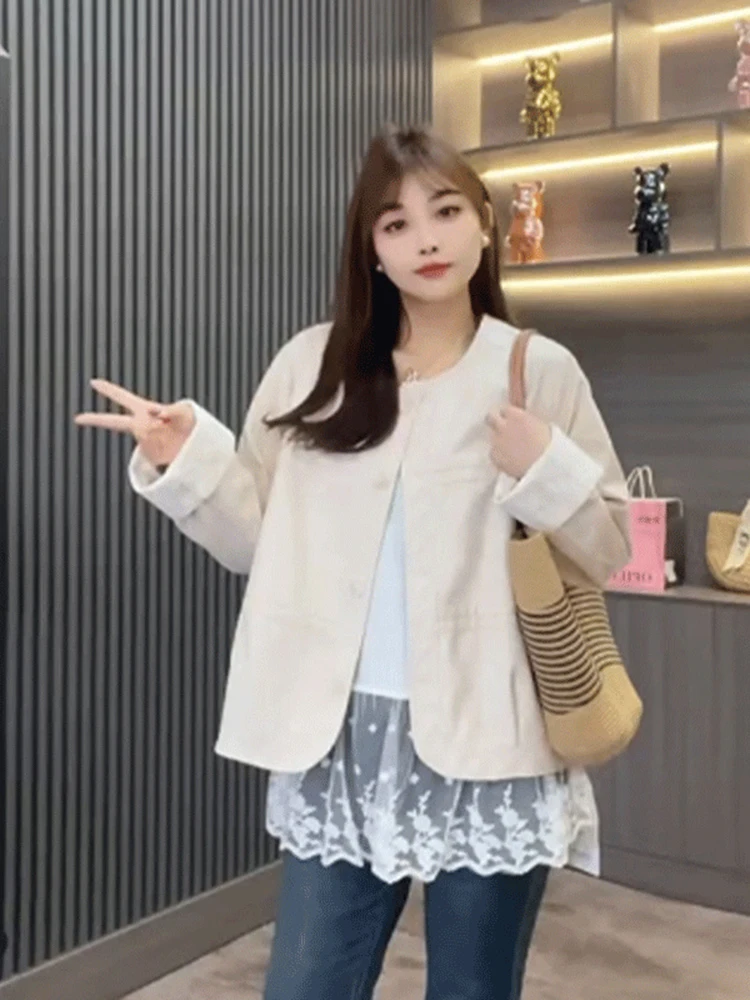 Fashionable Versatile Long Sleeve Lace Cuff Loose Women's Jacket Spring 2025 New Design Sensation Top Button round Neck Short
Fashionable Versatile Long Sleeve Lace Cuff Loose Women's Jacket Spring 2025 New Design Sensation Top Button round Neck Short