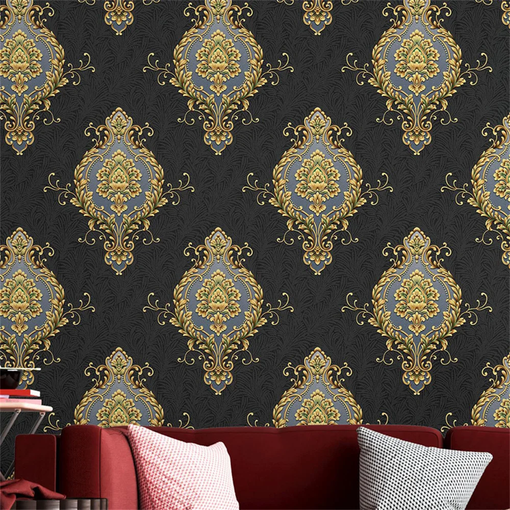 Luxury Black Gold Damask Wallpaper 3d Embossed Wall Paper European Floral Wallcovering for Living Room Bedroom Hotel KTV Decor
Luxury Black Gold Damask Wallpaper 3d Embossed Wall Paper European Floral Wallcovering for Living Room Bedroom Hotel KTV Decor