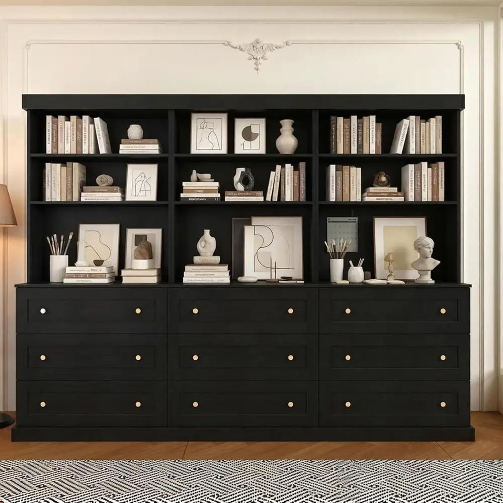 71 Tall Expandable Wooden Bookcase with Drawers for Home Office and Study Room, Black
71 Tall Expandable Wooden Bookcase with Drawers for Home Office and Study Room, Black