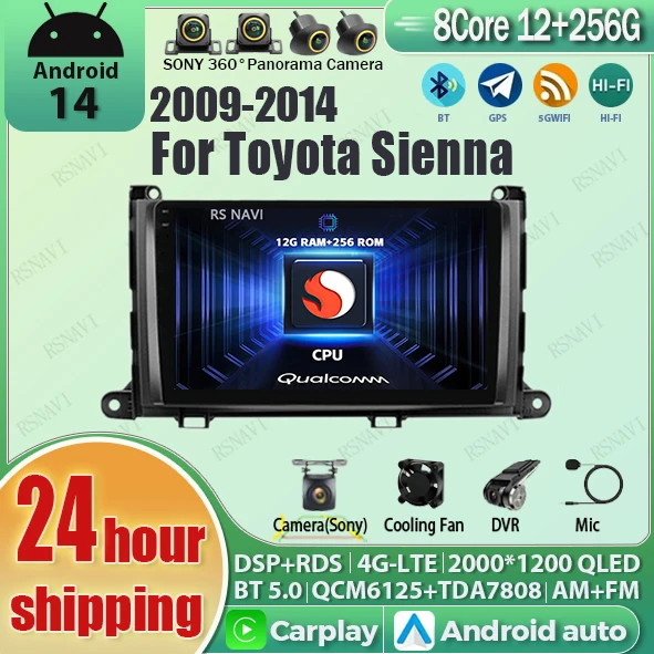 Android14 For Toyota Sienna 2009 2010 2011 2012 2013 2014 Car Radio Navigation Multimedia Player Stereo GPS WiFi+4G Carplay+Auto
Android14 For Toyota Sienna 2009 2010 2011 2012 2013 2014 Car Radio Navigation Multimedia Player Stereo GPS WiFi+4G Carplay+Auto