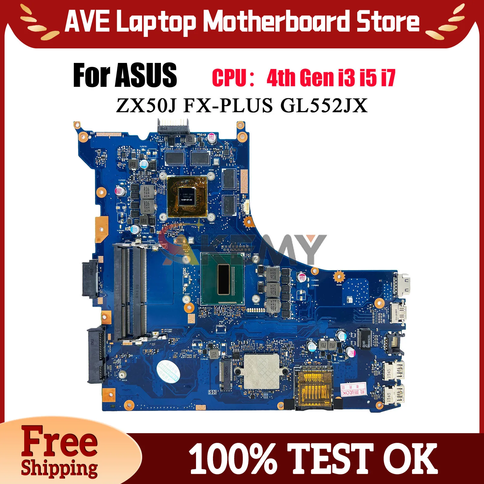GL552JX Laptop Motherboard For ASUS ROG FX-PLUS ZX50J GL552J GL552JX Notebook Mainboard With i3 i5 i7 CPU tests OK fast shipping