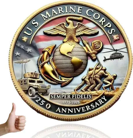 250th Anniversary USMC Commemorative Coins Double-Sided Challenge Military Collectible with Marine Corps Insignia Veteran Gift