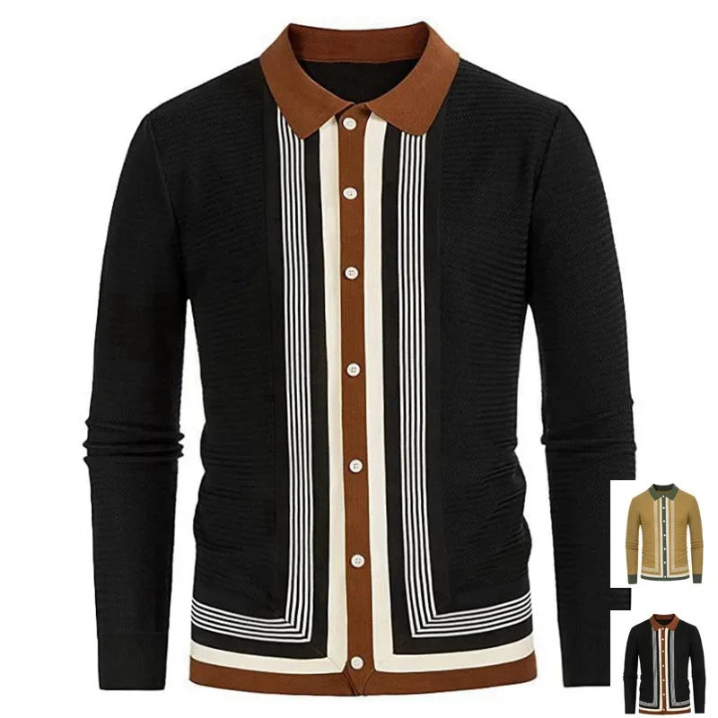 Men's Button Polo Cardigan, Long Sleeve Panel, Contrast Stripe Knit, Business Casual, British Style, New, Autumn, 2022
Men's Button Polo Cardigan, Long Sleeve Panel, Contrast Stripe Knit, Business Casual, British Style, New, Autumn, 2022