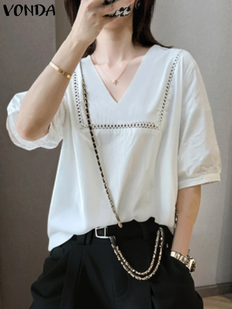 VONDA Women Fashion Blouse 2025 Summer Short Sleeve Tunic Tops Casual V-Neck Loose Solid Elegant Shirts Hollow Out Lace Blusas
VONDA Women Fashion Blouse 2025 Summer Short Sleeve Tunic Tops Casual V-Neck Loose Solid Elegant Shirts Hollow Out Lace Blusas
