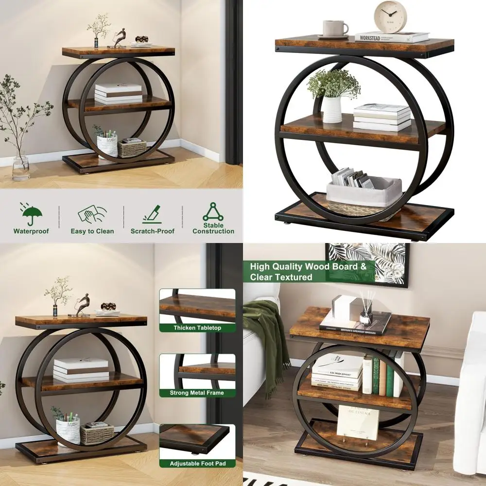 Industrial-Style 3-Shelf End Table, Rustic Brown Metal Nightstand for Bedroom & Living Room
Industrial-Style 3-Shelf End Table, Rustic Brown Metal Nightstand for Bedroom & Living Room