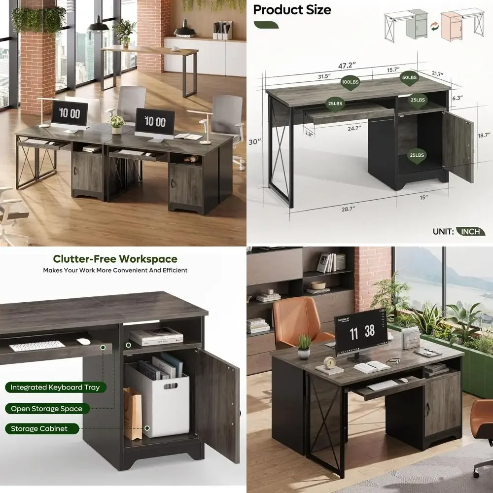 Industrial-Style Desk with Keyboard Tray, Storage, and File Cabinet, 47 Grey for Home Office
Industrial-Style Desk with Keyboard Tray, Storage, and File Cabinet, 47 Grey for Home Office