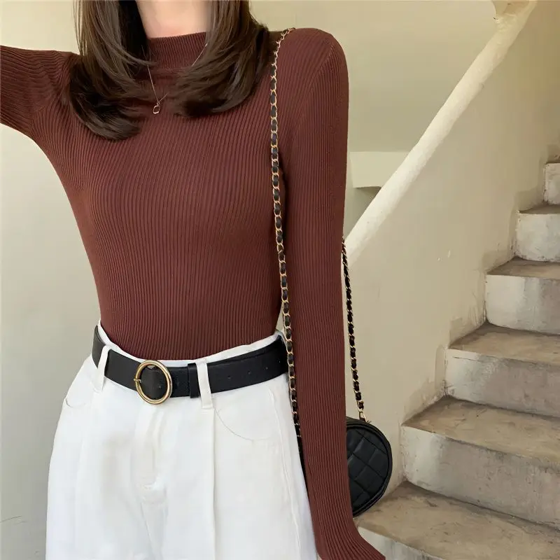 Autumn Winter Pullover Semi High Neck Tight Fitting Long Sleeved Women's Clothing Knitted Base Shirt Style Slimming Effect Tops
Autumn Winter Pullover Semi High Neck Tight Fitting Long Sleeved Women's Clothing Knitted Base Shirt Style Slimming Effect Tops