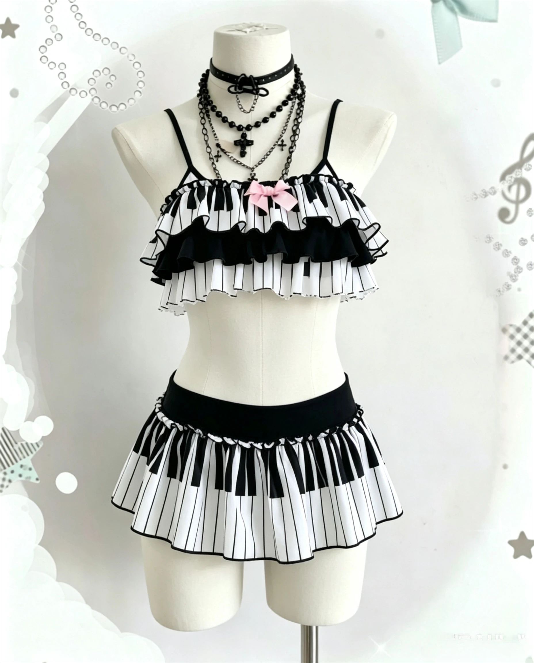 Japanese Black White Piano Key Print Bikini Women Kawaii Harajuku Halter Two Piece Swimsuit Summer Beach Daily Swimwear
Japanese Black White Piano Key Print Bikini Women Kawaii Harajuku Halter Two Piece Swimsuit Summer Beach Daily Swimwear