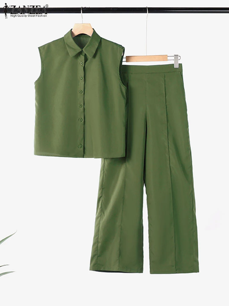 ZANZEA Elegant 2025 Summer 2PCS Outfits Wide Leg Pants Casual Loose Solid Commute Tracksuits Sleeveless Shirts Women Pant Sets
ZANZEA Elegant 2025 Summer 2PCS Outfits Wide Leg Pants Casual Loose Solid Commute Tracksuits Sleeveless Shirts Women Pant Sets