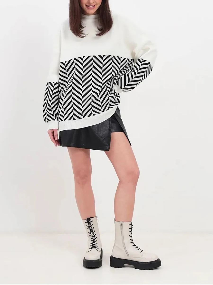 Women's Outfits Knitted Oversized Ribbed Sweatshirt Women's Striped Printed O Neck Casual Knit Pullover Sweater Top
Women's Outfits Knitted Oversized Ribbed Sweatshirt Women's Striped Printed O Neck Casual Knit Pullover Sweater Top