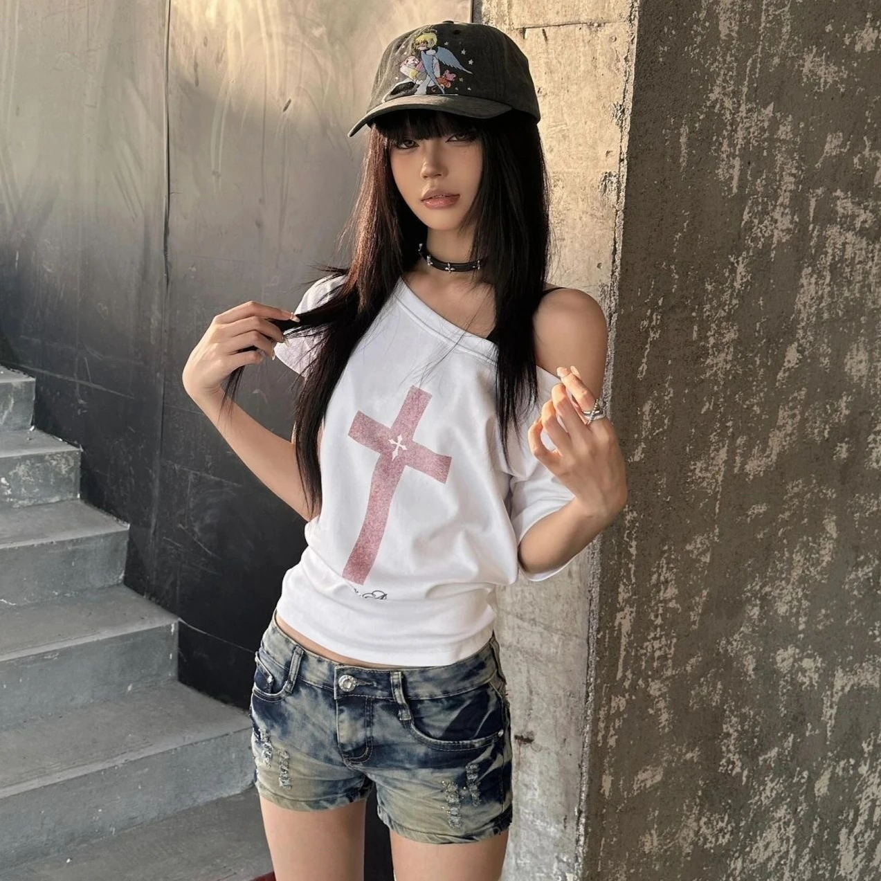 Women's Short Sleeve T-shirt Gothic Cross Graphic Print Cotton Tops Summer Y2k Cuteore Tops Off Shoulder Streetwear Trend 2025
Women's Short Sleeve T-shirt Gothic Cross Graphic Print Cotton Tops Summer Y2k Cuteore Tops Off Shoulder Streetwear Trend 2025
