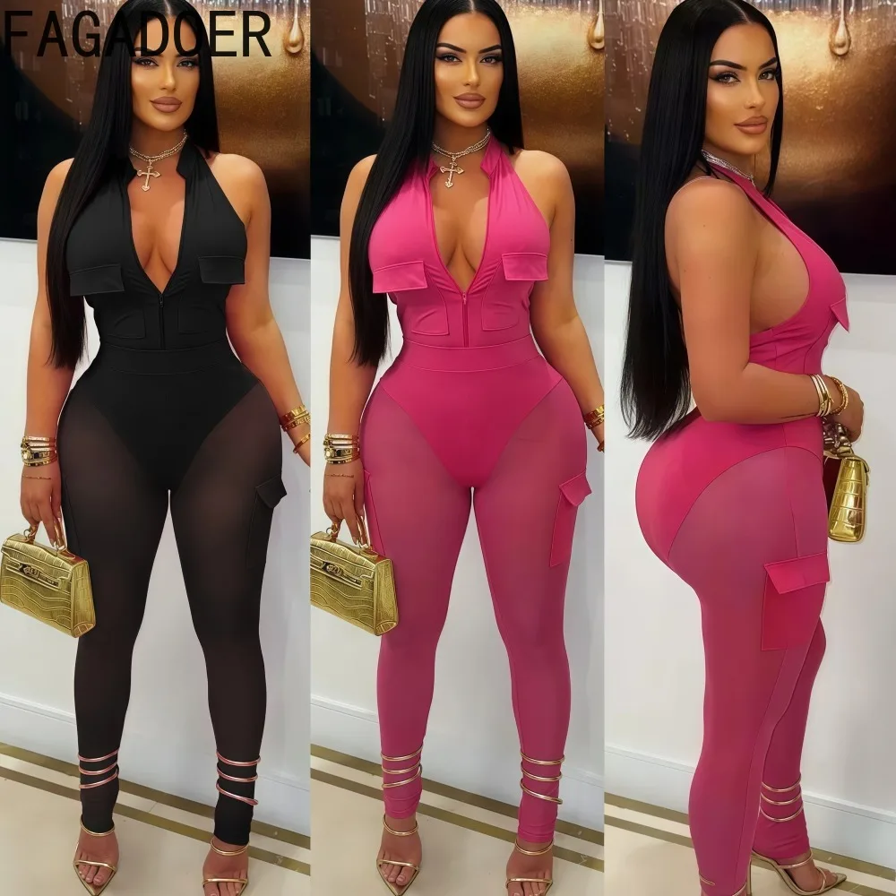 FAGADOER Sexy Pockets Cargo Patchwork 2 Piece Sets Woman Outfit Solid Halter Zipper Crop Top and Legging Suits Female Streetwear
FAGADOER Sexy Pockets Cargo Patchwork 2 Piece Sets Woman Outfit Solid Halter Zipper Crop Top and Legging Suits Female Streetwear