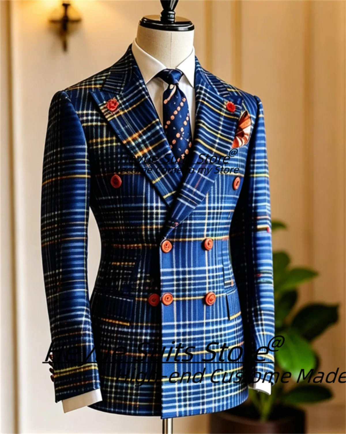 Customized Plaid Double Breasted Groom Wedding Tuxedos Business Slim Fit Peak Lapel Men Suits 2 Pieces Sets trajes para hombre
Customized Plaid Double Breasted Groom Wedding Tuxedos Business Slim Fit Peak Lapel Men Suits 2 Pieces Sets trajes para hombre