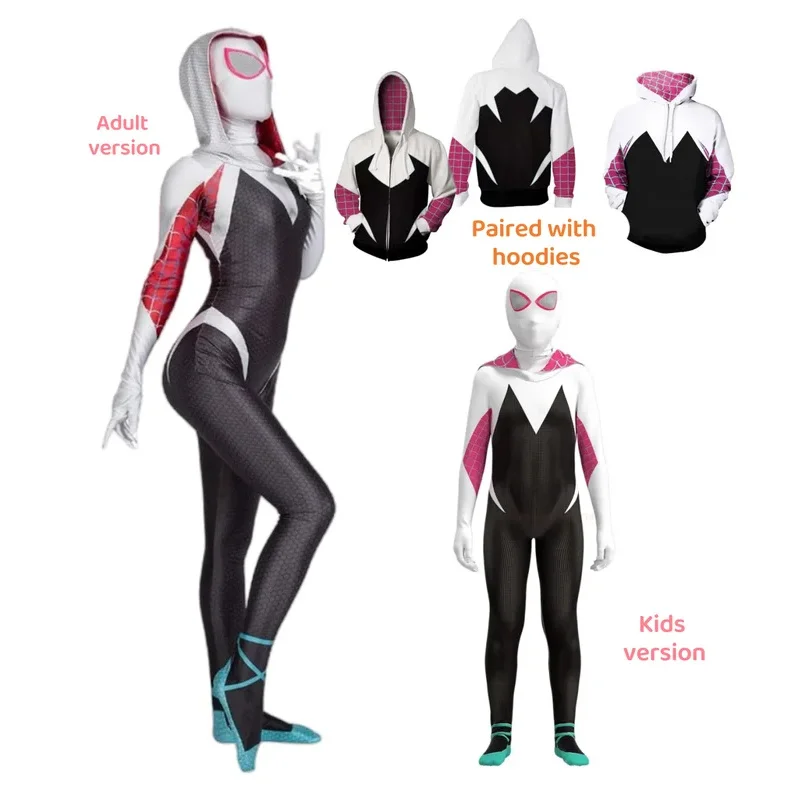 Gwen Spid Costume for Kids and Adult White Spider Girl Mask 3D Style Halloween Costumes Cosplay Suiter Body Jumpsuit
Gwen Spid Costume for Kids and Adult White Spider Girl Mask 3D Style Halloween Costumes Cosplay Suiter Body Jumpsuit