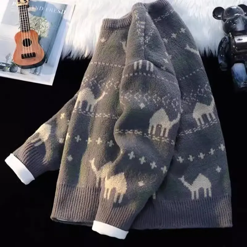 Trendy Men's Knitted Sweater round Ne Warm Versatile Autumn Winter Loose Fit Retro Cool Upper Body Polyester Fiber Long Sve
Trendy Men's Knitted Sweater round Ne Warm Versatile Autumn Winter Loose Fit Retro Cool Upper Body Polyester Fiber Long Sve