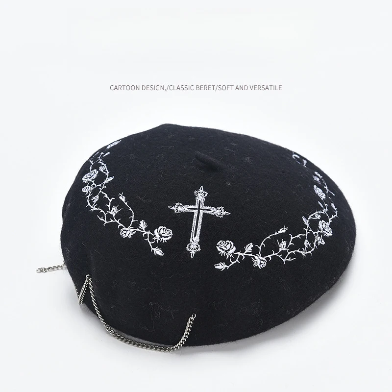 Sweet Cool Chain Embroidery Wool Beret Women's French Painter Hat Vintage Casual Beret for Fall Face Slimming Design
Sweet Cool Chain Embroidery Wool Beret Women's French Painter Hat Vintage Casual Beret for Fall Face Slimming Design