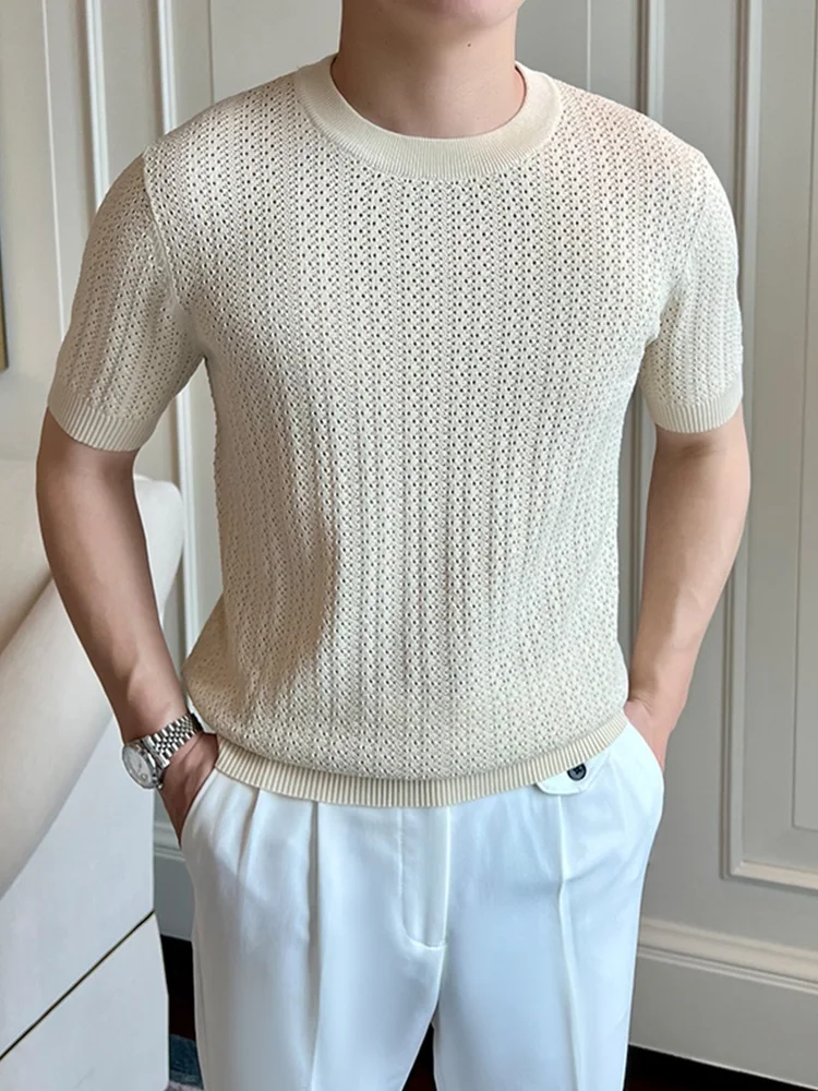 Retro Briti Sle Men's Knitted ort Sve T-irt Ice Silk Hollow out Breathable Slim Fit Casual Top Base irt
Retro Briti Sle Men's Knitted ort Sve T-irt Ice Silk Hollow out Breathable Slim Fit Casual Top Base irt