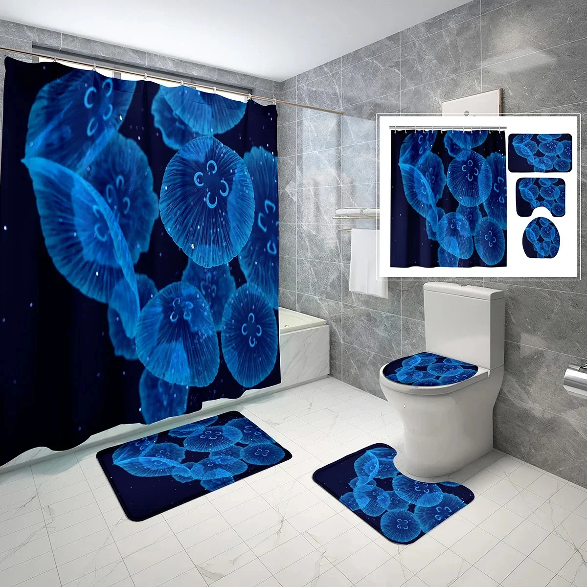 Summer Sea Life Jellyfish Shower Curtain set Sea Jellyfish Shower curtain Floor Mat Toilet Seat mat Modern Home Decor
Summer Sea Life Jellyfish Shower Curtain set Sea Jellyfish Shower curtain Floor Mat Toilet Seat mat Modern Home Decor