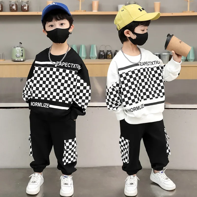 Boys' long sleeve sweatshirt pants 2PCs suit spring autumn plaid print sweater medium and big children sports two-piece suit
Boys' long sleeve sweatshirt pants 2PCs suit spring autumn plaid print sweater medium and big children sports two-piece suit