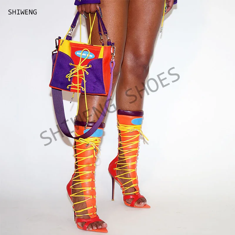 2025 Summer PeepToe Strappy Sandal Boots Mid Calf Stiletto Sandals Summer Orange Lace Up Slingback High Heels Plus Size Women
2025 Summer PeepToe Strappy Sandal Boots Mid Calf Stiletto Sandals Summer Orange Lace Up Slingback High Heels Plus Size Women