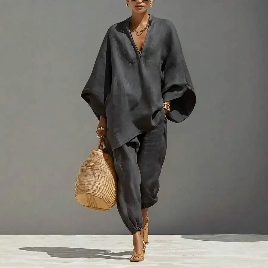 Womens Casual Bat Sleeve V-Neck Loose Fit Two Piece Set
Womens Casual Bat Sleeve V-Neck Loose Fit Two Piece Set