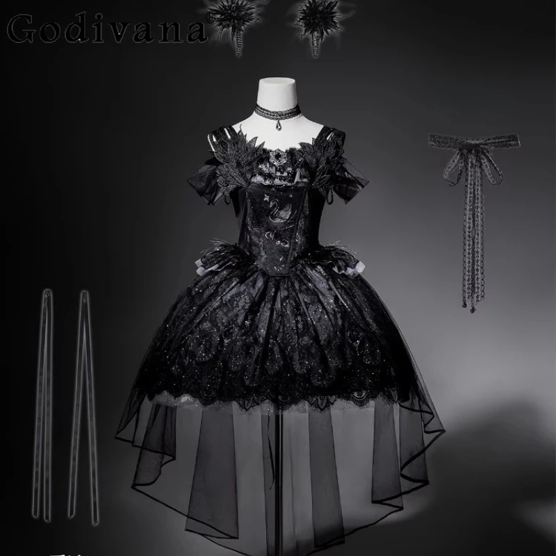 Goth Style Ballet Lolita Dress Female Swan Ball JSK Flower Wedding Dress Women's Sleeveless Black Cosplay Trailing Dress
Goth Style Ballet Lolita Dress Female Swan Ball JSK Flower Wedding Dress Women's Sleeveless Black Cosplay Trailing Dress