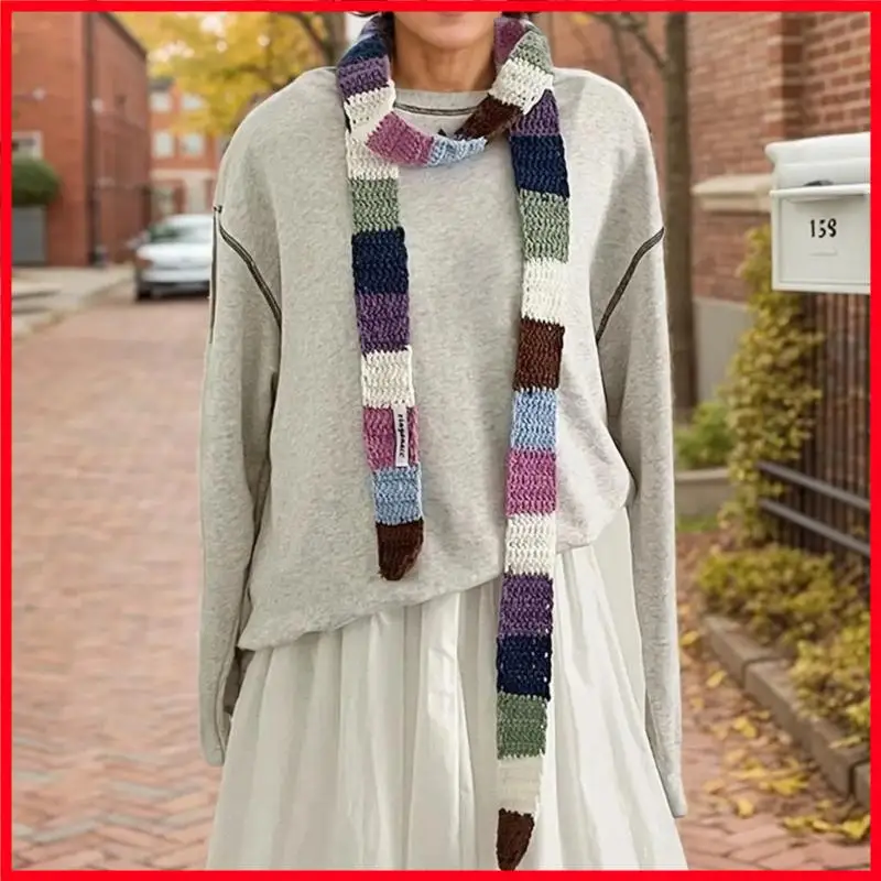 F3MF Elegant Narrow Knit Scarf for Women Contrast Color Striped Long Skinny Scarves
F3MF Elegant Narrow Knit Scarf for Women Contrast Color Striped Long Skinny Scarves