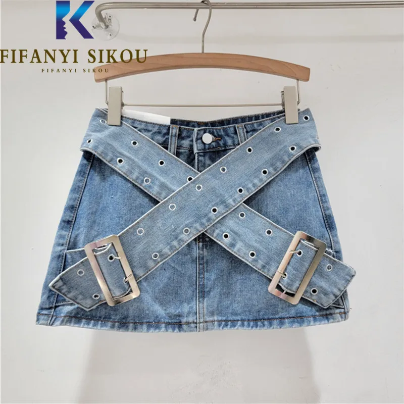 2024 Summer Denim Skirt Women Belt Decoration Fashion High Waist A-Line Jeans Skirt Streetwear Loose Short Skirts Female
2024 Summer Denim Skirt Women Belt Decoration Fashion High Waist A-Line Jeans Skirt Streetwear Loose Short Skirts Female