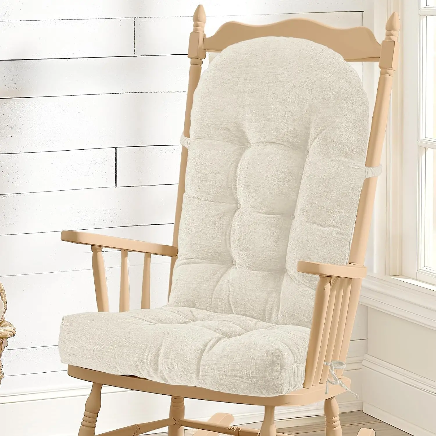 Soft Chenille Fabric Seat Pad with Tufted Design, Non-Slip Bottom and Secure Ties for Rocking Chairs, 44x19x4 Inch
Soft Chenille Fabric Seat Pad with Tufted Design, Non-Slip Bottom and Secure Ties for Rocking Chairs, 44x19x4 Inch
