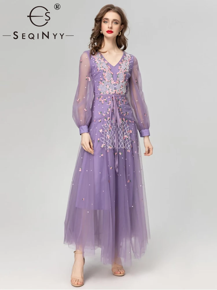 SEQINYY Elegant Purple Long Dress Summer Spring New Fashion Design Women Runway High Quality Embroidery Flower Beading V-Neck
SEQINYY Elegant Purple Long Dress Summer Spring New Fashion Design Women Runway High Quality Embroidery Flower Beading V-Neck