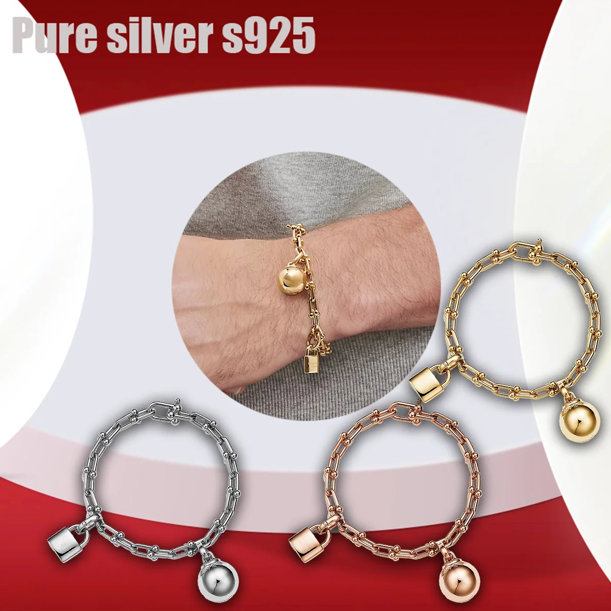 Pure silver s925 bracelet U-shaped fashionable high-end ball lock horseshoe buckle bracelet with versatile temperament
Pure silver s925 bracelet U-shaped fashionable high-end ball lock horseshoe buckle bracelet with versatile temperament