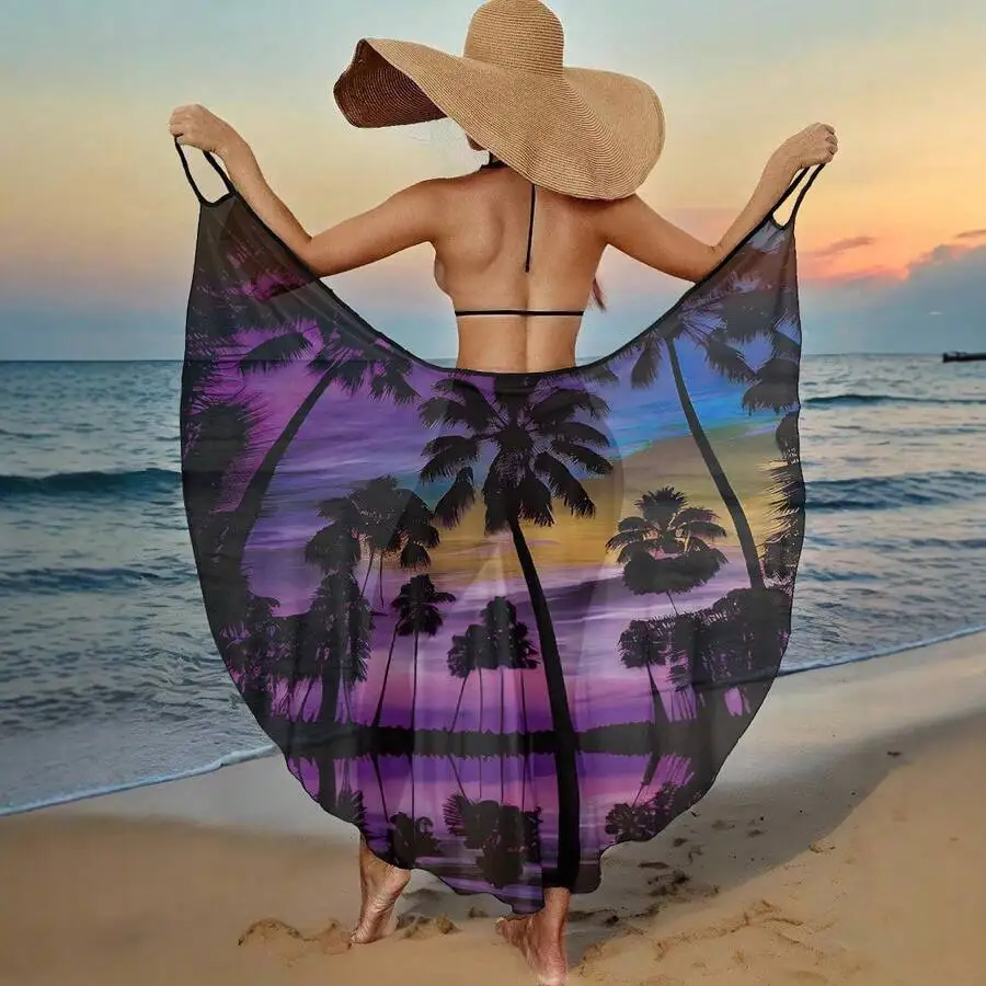 Womens Bohemian Printed Beach Cover Up Scarf, Semi-Sheer Lightweight Wrap with Palm Tree Sunset Design
Womens Bohemian Printed Beach Cover Up Scarf, Semi-Sheer Lightweight Wrap with Palm Tree Sunset Design