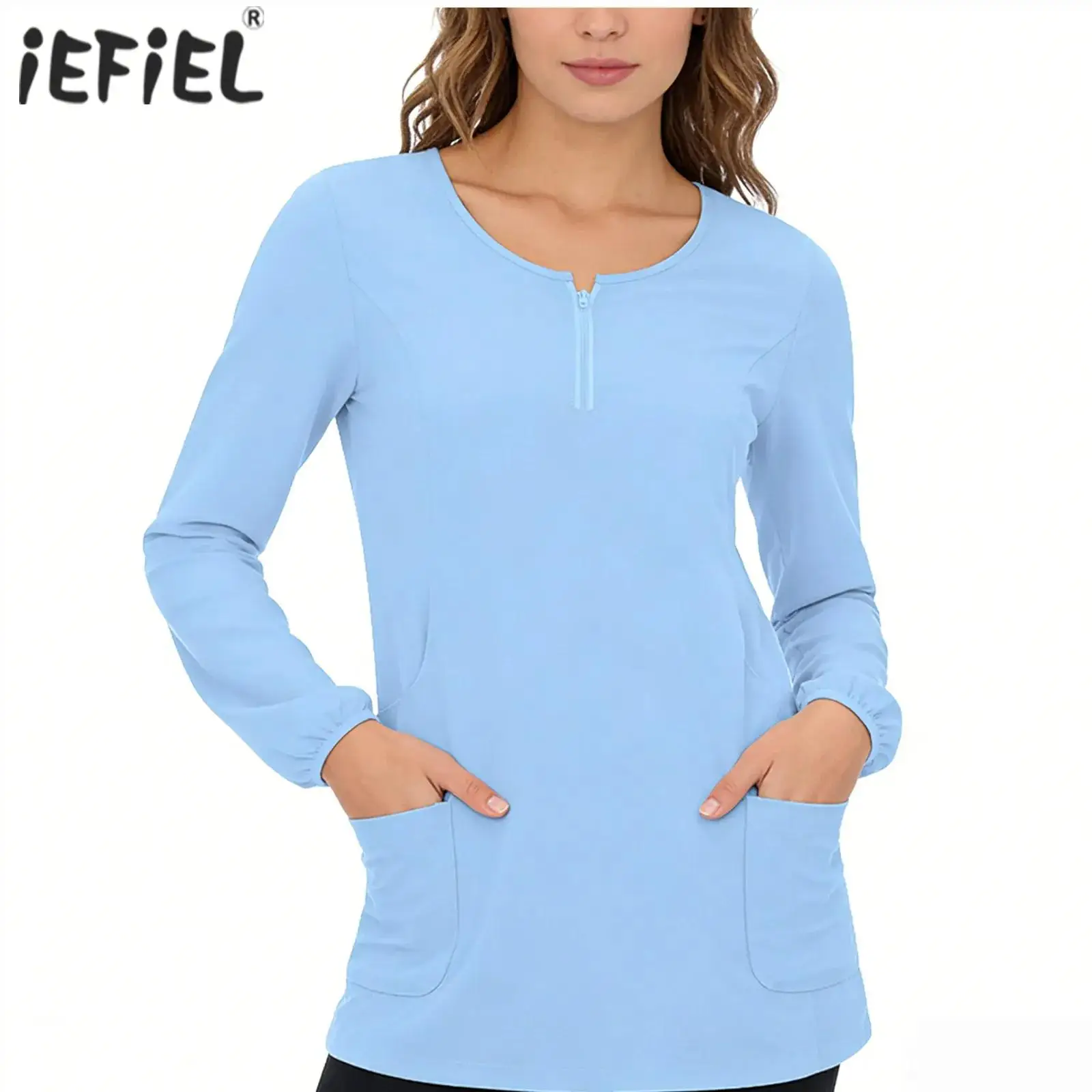 Womens Nursing Scrubs Top Long Sleeve Zipper Neck Medical Workwear Multi-pocket Pullover Shirt Tops Clinic Medical Uniforms
Womens Nursing Scrubs Top Long Sleeve Zipper Neck Medical Workwear Multi-pocket Pullover Shirt Tops Clinic Medical Uniforms