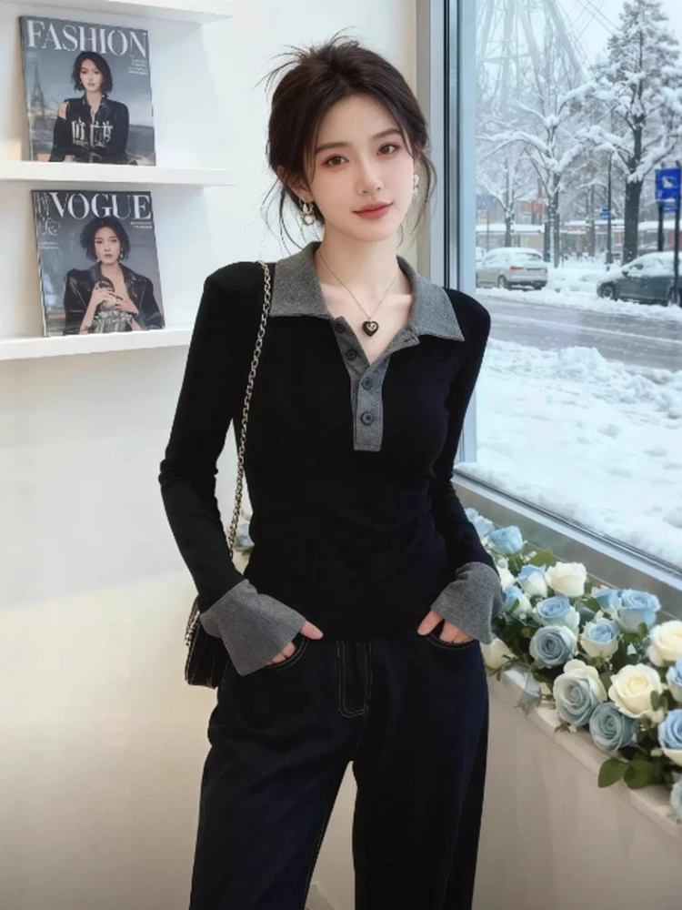 2026 New Style Color Block Shirt Turn-down Collar Flared Sleeve Slim Fit Knitted Top Women Spring Inner Wear Casual Fashion
2026 New Style Color Block Shirt Turn-down Collar Flared Sleeve Slim Fit Knitted Top Women Spring Inner Wear Casual Fashion